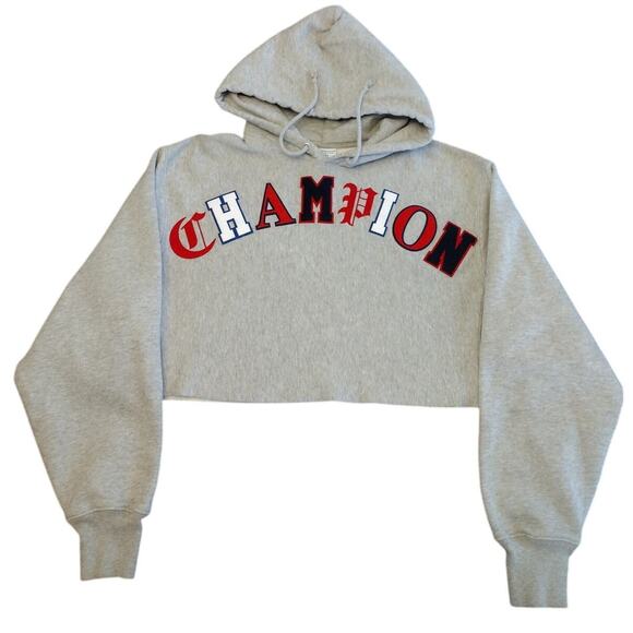 Champion Oversized Cropped VARSITY Old English Letter Reverse Weave Hoodie Large - Picture 2 of 16